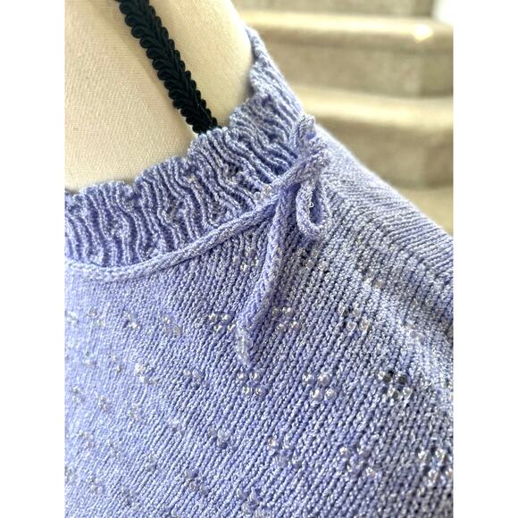 Vintage 1950s Lavender Purple Knit Sweater & Skirt Beaded Bow Set - Picture 5 of 6